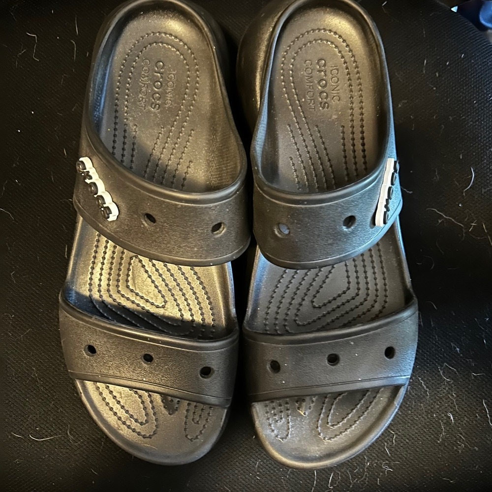 Crocs Mens Classic Crush Black‎ Platform Sandals 2 Strap Slides Size 13
